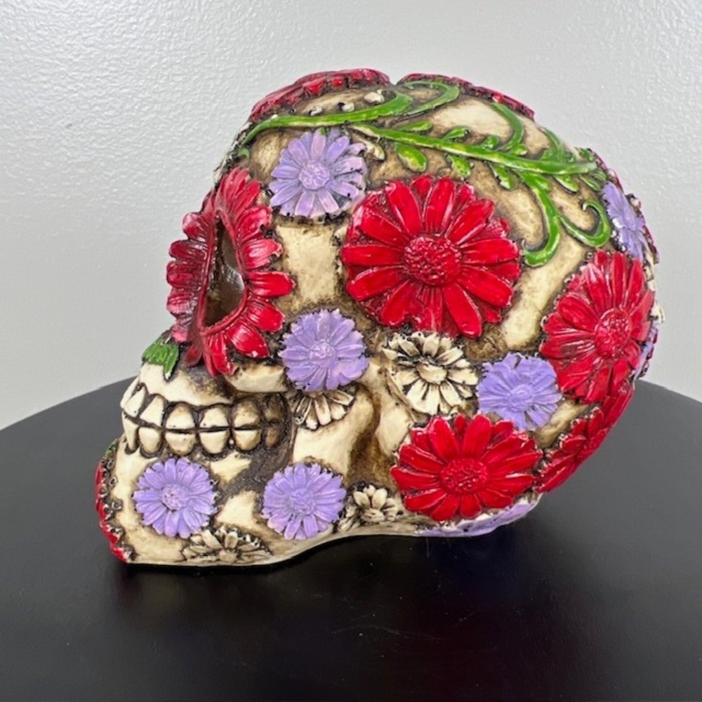 Day of The‎ Dead Bright Floral Blooms Sugar Skull Mexico - Picture 4 of 16